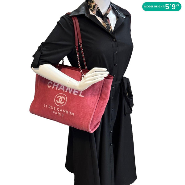 CHANEL Deauville Canvas Tote Bag Pink