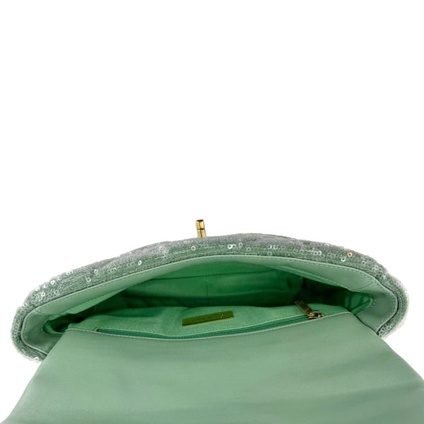 CHANEL 19 Flap Medium Sequins Shoulder Bag Green