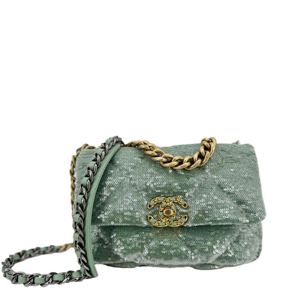 CHANEL 19 Flap Medium Sequins Shoulder Bag Green