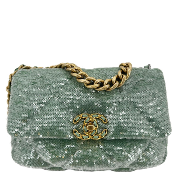 CHANEL 19 Flap Medium Sequins Shoulder Bag Green