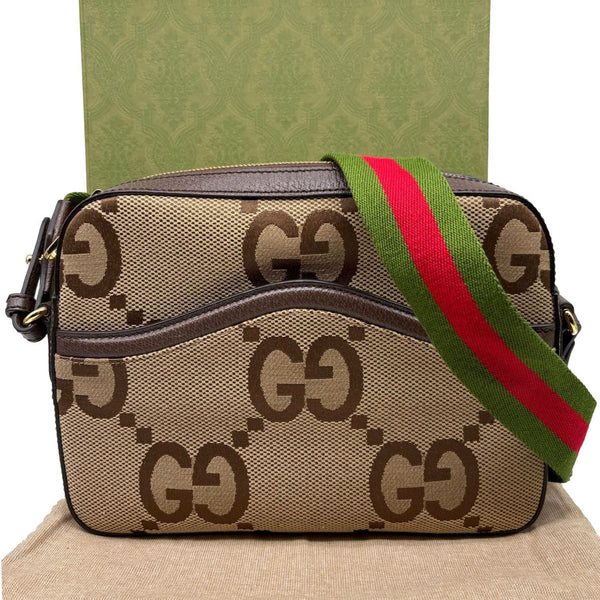 GUCCI GG Monogram Jumbo Canvas Dollar Web Messenger Bag Beige 675891