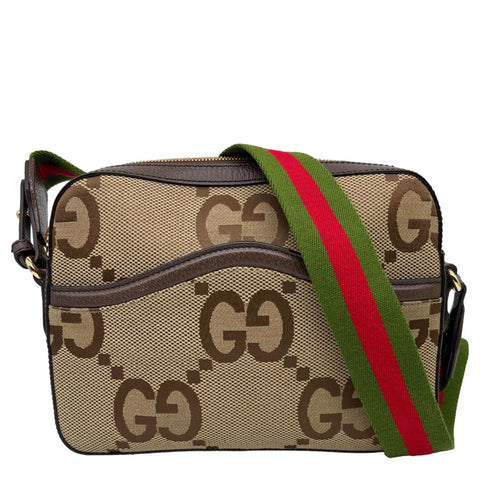 GUCCI GG Monogram Jumbo Canvas Dollar Web Messenger Bag Beige 675891