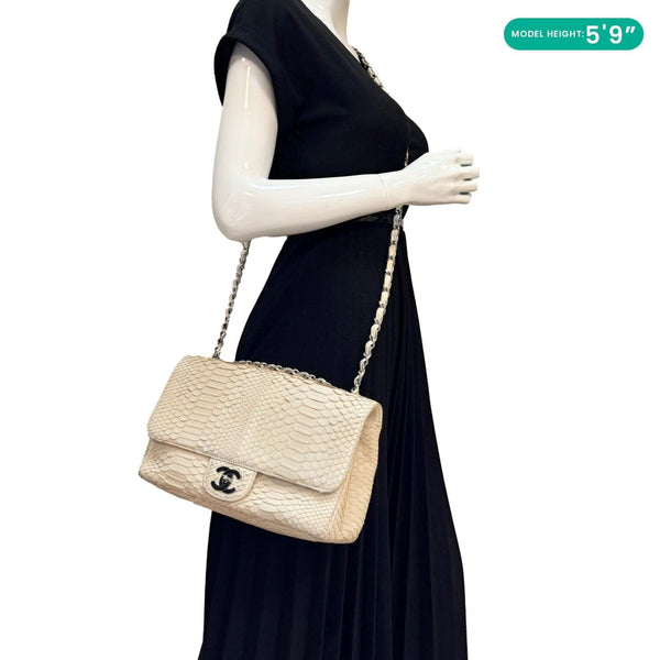 CHANEL Flap Python Leather Crossbody Bag Ivory