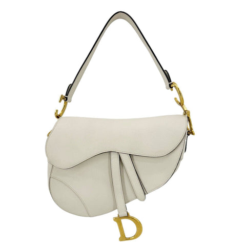 CHRISTIAN DIOR Saddle Leather Satchel Bag Off White