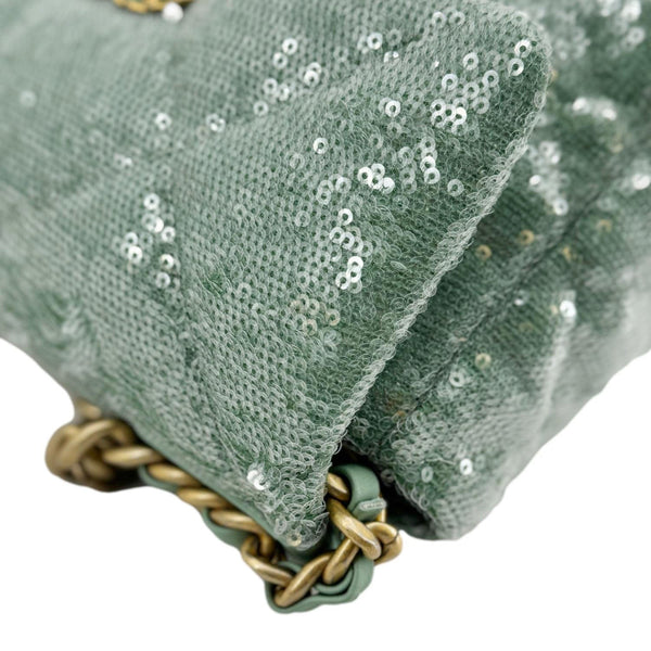 CHANEL 19 Flap Medium Sequins Shoulder Bag Green