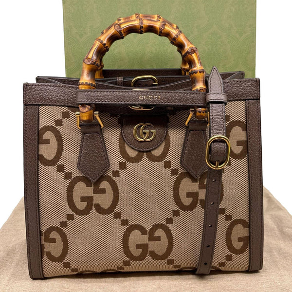 GUCCI Diana Bamboo Small GG Jumbo Canvas Tote Bag Beige 660195