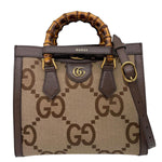GUCCI Diana Bamboo Small GG Jumbo Canvas Tote Bag Beige 660195