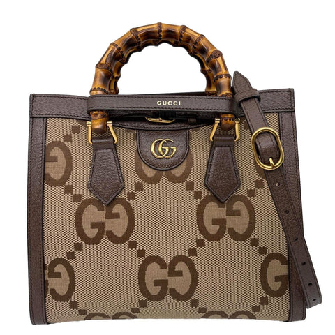 GUCCI Diana Bamboo Small GG Jumbo Canvas Tote Bag Beige 660195