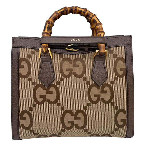 GUCCI Diana Bamboo Small GG Jumbo Canvas Tote Bag Beige 660195