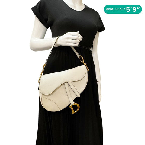 CHRISTIAN DIOR Saddle Leather Satchel Bag Off White