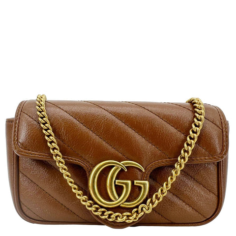 GUCCI GG Marmont Super Mini Matelasse Leather Crossbody Bag Brown 476433