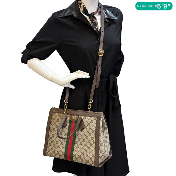 GUCCI Ophidia Medium GG Supreme Tote Shoulder Bag Beige 524537