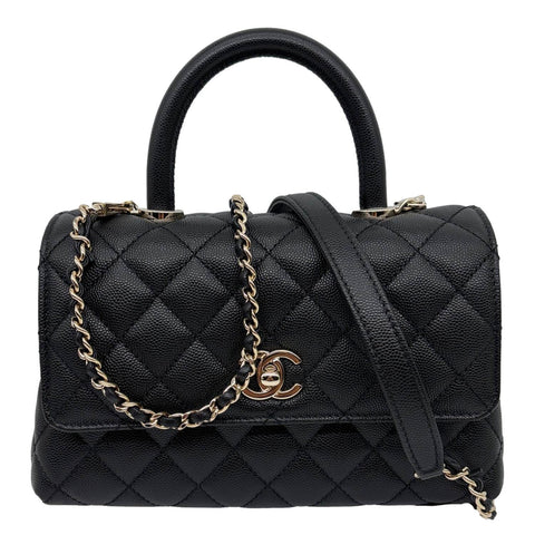 CHANEL Coco Handle Flap Mini Quilted Caviar Leather Crossbody Bag Black