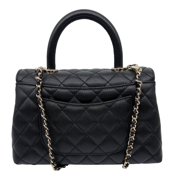 CHANEL Coco Handle Flap Mini Quilted Caviar Leather Crossbody Bag Black