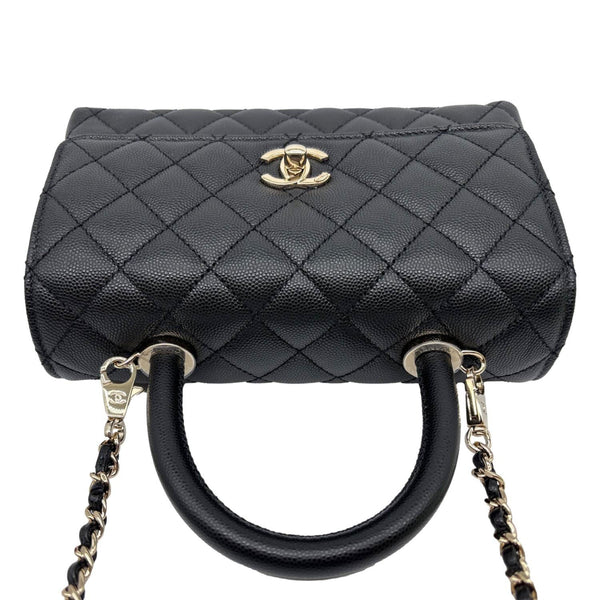CHANEL Coco Handle Flap Mini Quilted Caviar Leather Crossbody Bag Black