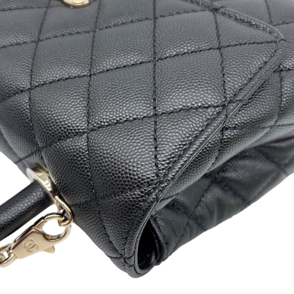 CHANEL Coco Handle Flap Mini Quilted Caviar Leather Crossbody Bag Black