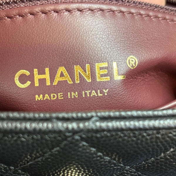 CHANEL Coco Handle Flap Mini Quilted Caviar Leather Crossbody Bag Black