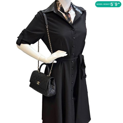 CHANEL Coco Handle Flap Mini Quilted Caviar Leather Crossbody Bag Black