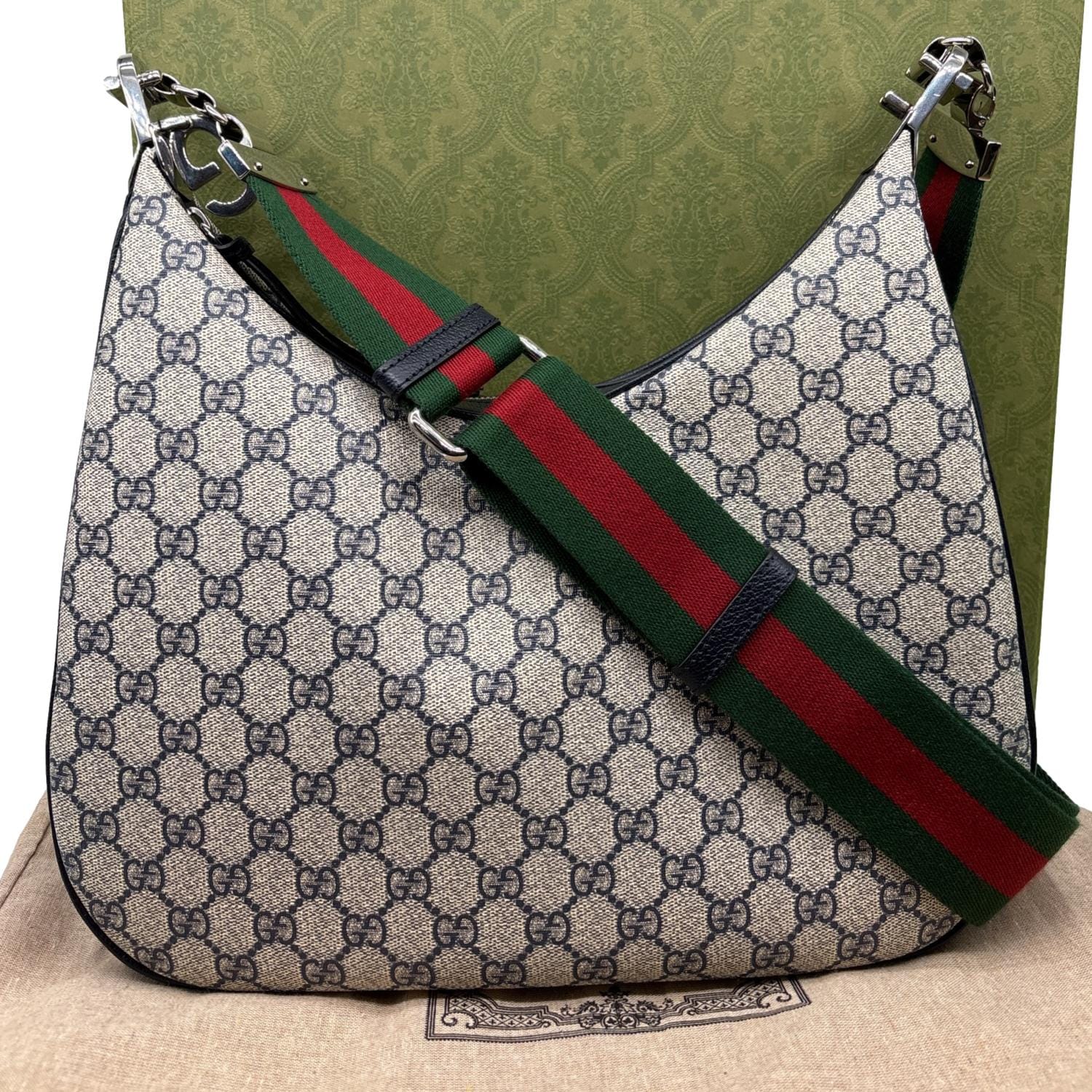 GUCCI Attache GG Supreme Canvas Shoulder Bag Beige 702823