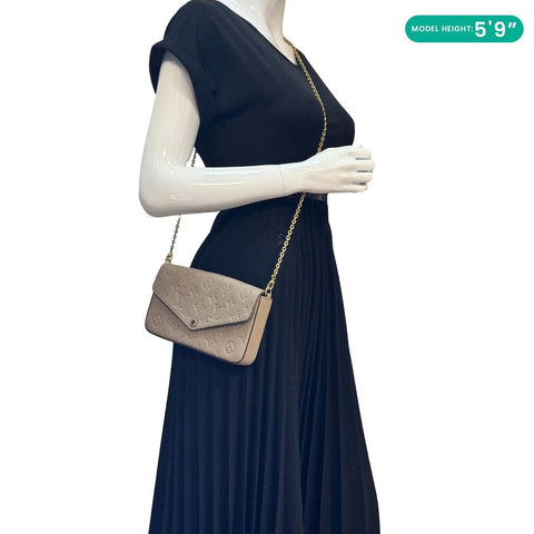 LOUIS VUITTON Felicie Pochette Empreinte Leather Crossbody Bag Beige