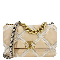 CHANEL 19 Flap Large Calfskin Crochet Shoulder Bag Beige