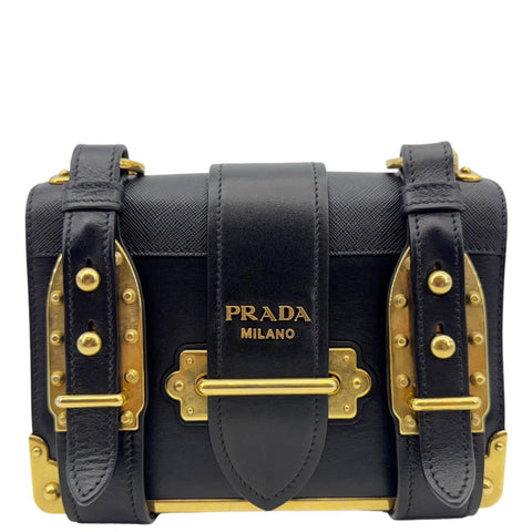 PRADA Cahier City Calfskin Leather Shoulder Bag Black