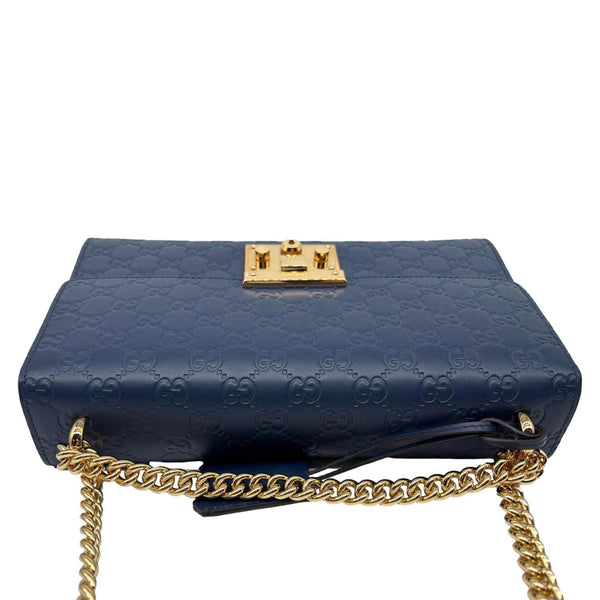 GUCCI Padlock Medium GG Leather Chain Shoulder Bag Navy Blue 409486