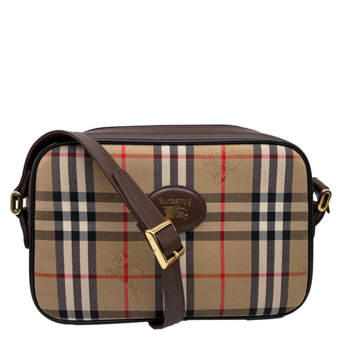 BURBERRY Check Canvas Crossbody Bag Beige