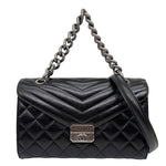 CHANEL Mad About Quilting Flap Medium Quilted Calfskin Leather Shoulder Bag Black