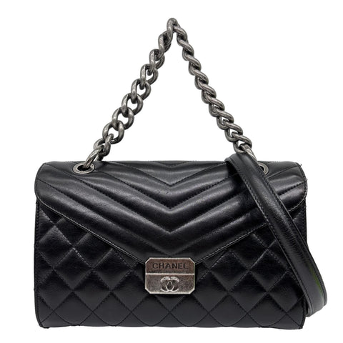 CHANEL Mad About Quilting Flap Medium Quilted Calfskin Leather Shoulder Bag Black