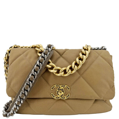 CHANEL 19 Flap Large Quilted Canvas Shoulder Bag Brown