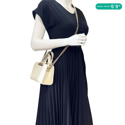 Chanel Stitched Label Click Mini Quilted Leather Shopper Tote Cream