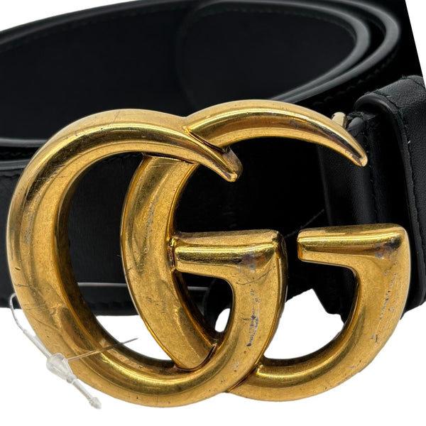 GUCCI Double G Marmont Buckle Smooth Leather Belt Size 75.30 Black 400593