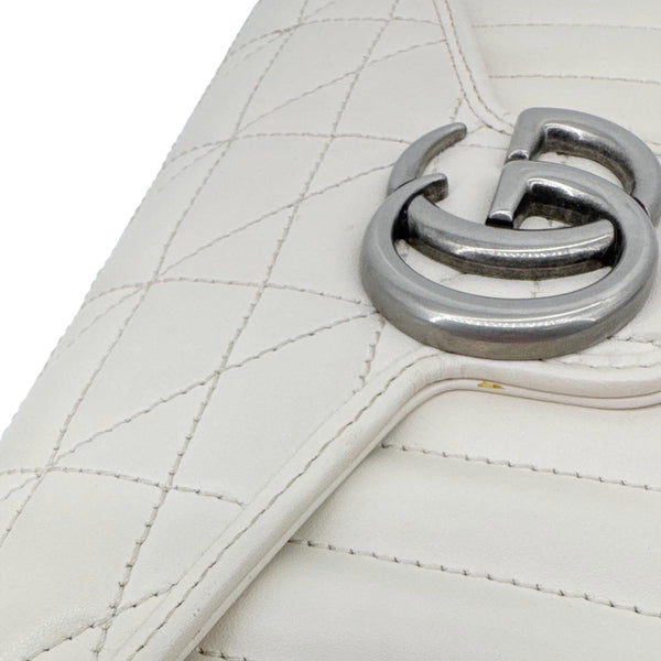 GUCCI Aria Marmont GG Calfskin Matelasse Leather Chain Wallet Mystic White 474575
