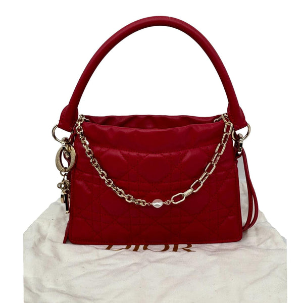 CHRISTIAN DIOR Lady Dior Milly Mini Cannage Lambskin Leather Chain Shoulder Bag Red