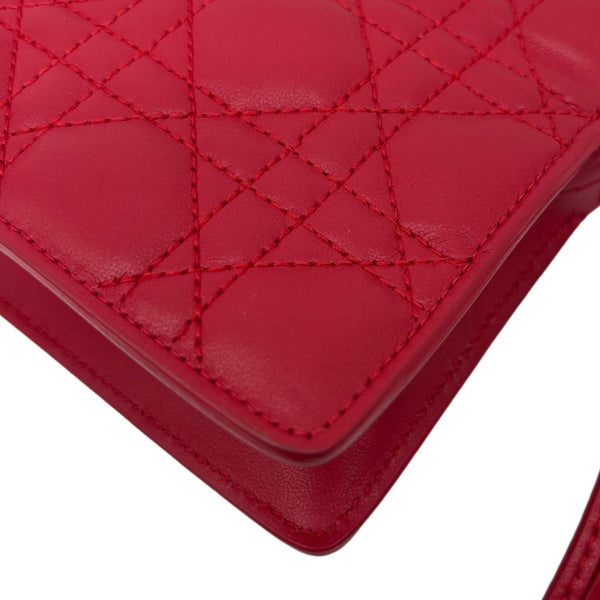 CHRISTIAN DIOR Lady Dior Milly Mini Cannage Lambskin Leather Chain Shoulder Bag Red