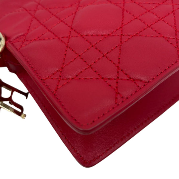 CHRISTIAN DIOR Lady Dior Milly Mini Cannage Lambskin Leather Chain Shoulder Bag Red