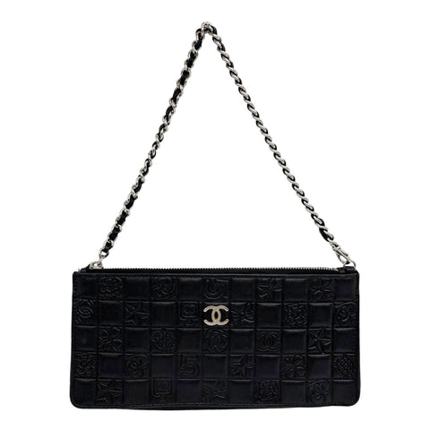 CHANEL Precious Symbols Pochette Calfskin Leather Wallet On Chain Black