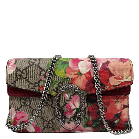 GUCCI Dionysus Super Mini Blooms GG Supreme Canvas Crossbody Bag Beige 476432