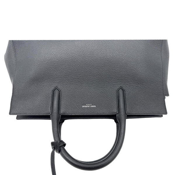 YVES SAINT LAURENT Cabas Rive Gauche Small Pebbled Leather Satchel Bag Black