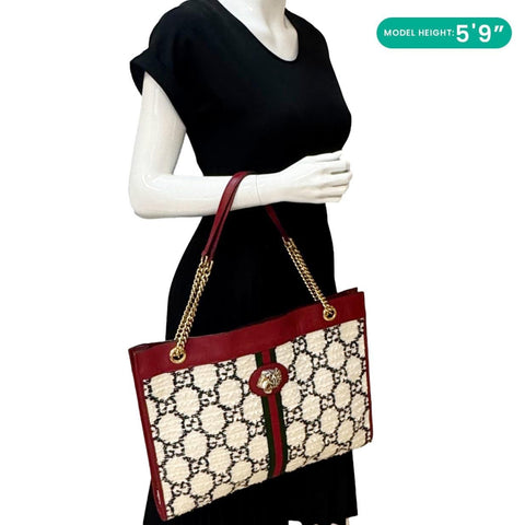 GUCCI Rajah Large GG Tweed Chain Tote Bag White 537219