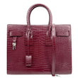 YVES SAINT LAURENT Sac de Jour Crocodile Embossed Leather Satchel Bag Burgundy