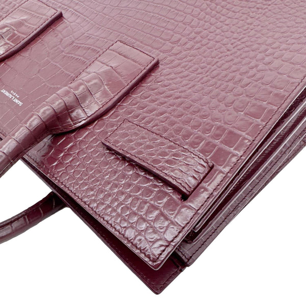 YVES SAINT LAURENT Sac de Jour Crocodile Embossed Leather Satchel Bag Burgundy