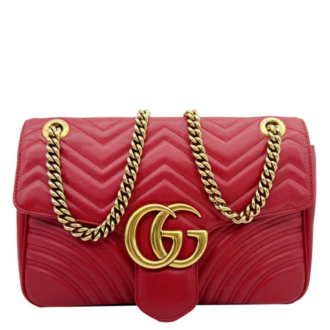 GUCCI GG Marmont Medium Matelasse Shoulder Bag Red 443496