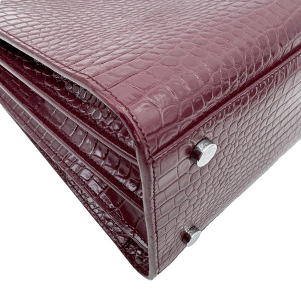 YVES SAINT LAURENT Sac de Jour Crocodile Embossed Leather Satchel Bag Burgundy