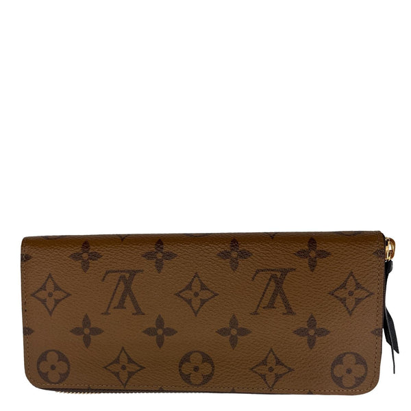 LOUIS VUITTON Clemence Reverse Monogram Canvas Zippy Wallet Brown
