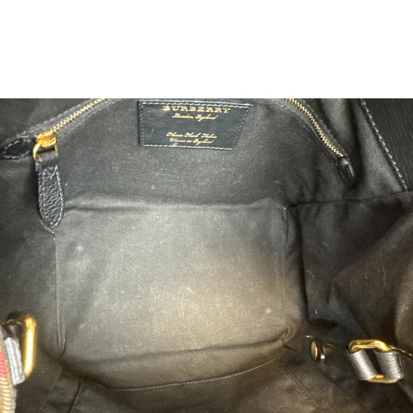 BURBERRY Canterbury Small House Check Derby Leather Tote Bag Black