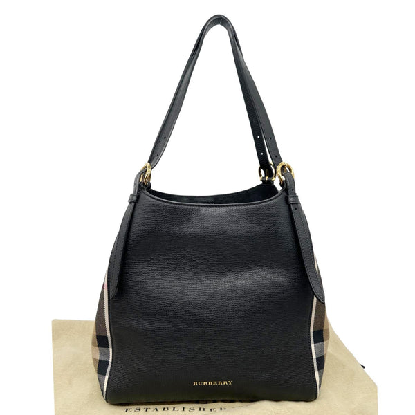 BURBERRY Canterbury Small House Check Derby Leather Tote Bag Black