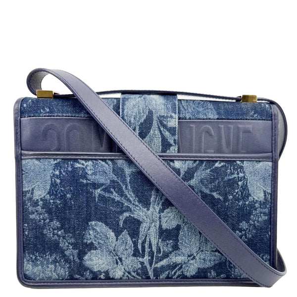 CHRISTIAN DIOR Montaigne 30 Flowers Print Denim Shoulder Bag Blue