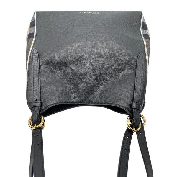 BURBERRY Canterbury Small House Check Derby Leather Tote Bag Black